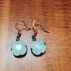 Vintage 18k Gold Aqua Seastone Earrings